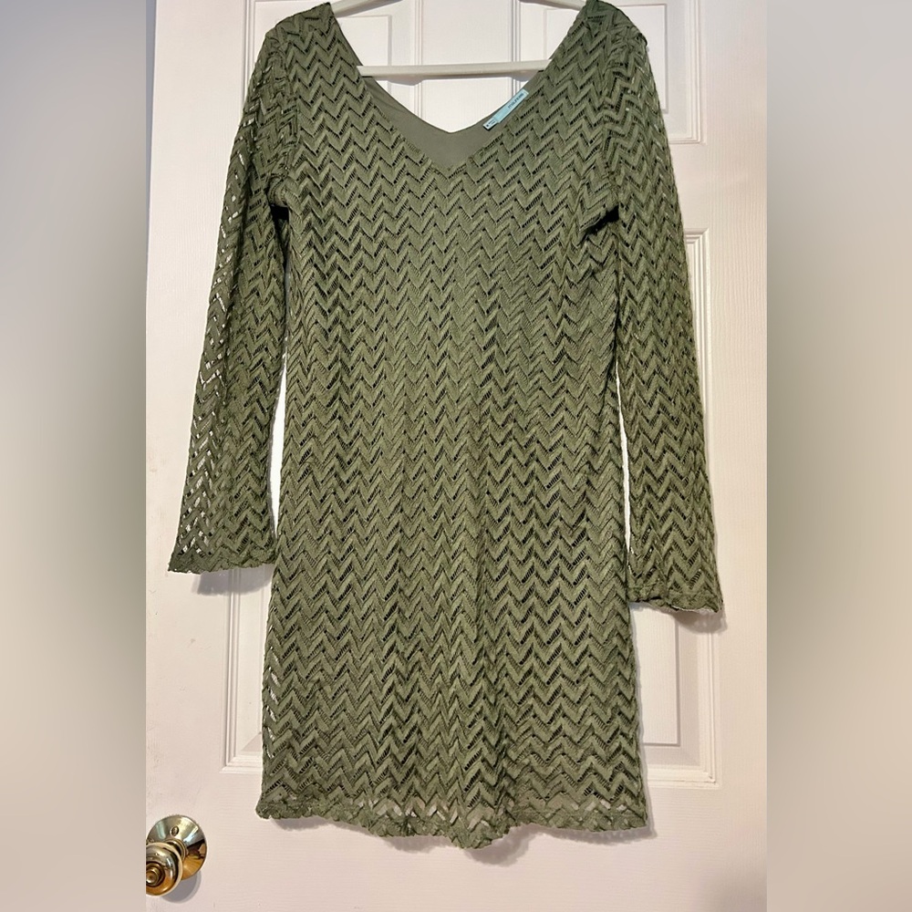 Maurices Sage Green Chevron Long Sleeve Dress